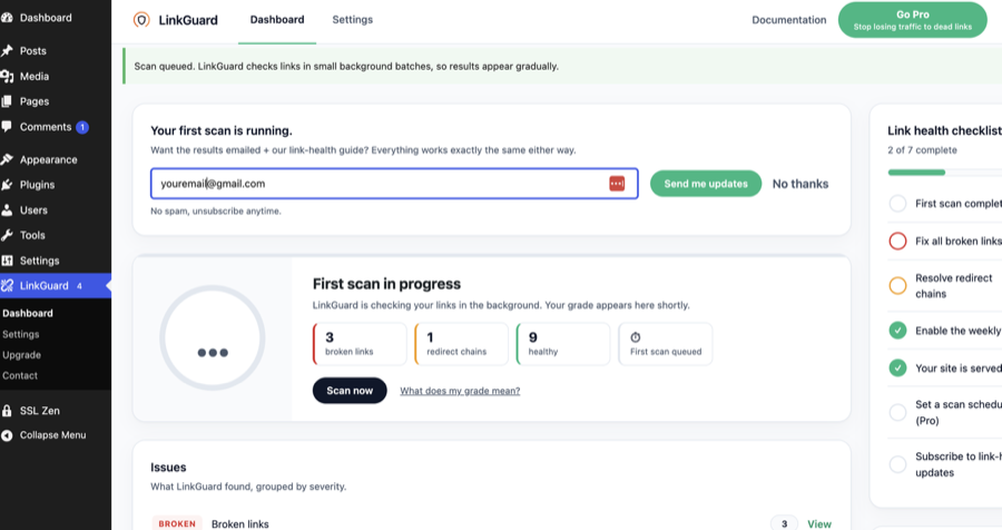 First scan starting automatically on activation